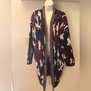 Navy, maroon, & cream southwest boho style cardigan sweater with pockets NWT